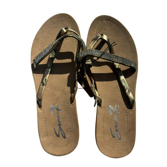 Seven7 Bondi Caramel Womens Gold Camo Sandals W/Rhinestone Straps 9 - Picture 1 of 4